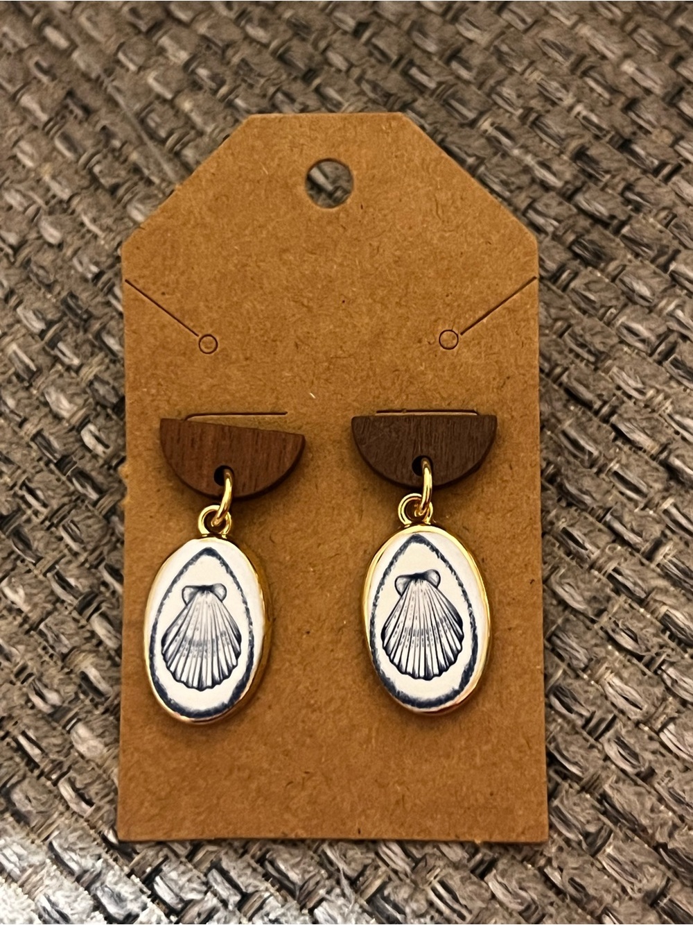 Gold and White Shell Drop Earrings - Women Jewelry